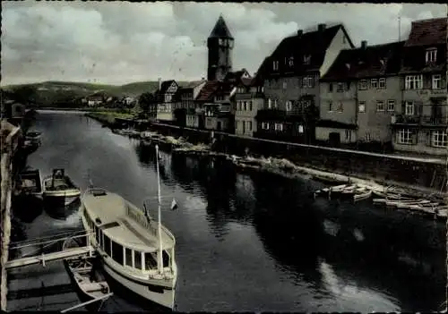 Ak Wertheim am Main, Taubermündung,Turm, Boote