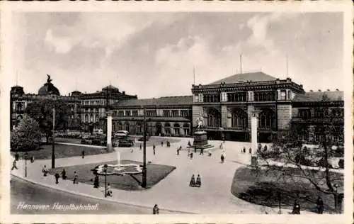 Ak Hannover in Niedersachsen, Hauptbahnhof, Reiterdenkmal, Brunnen