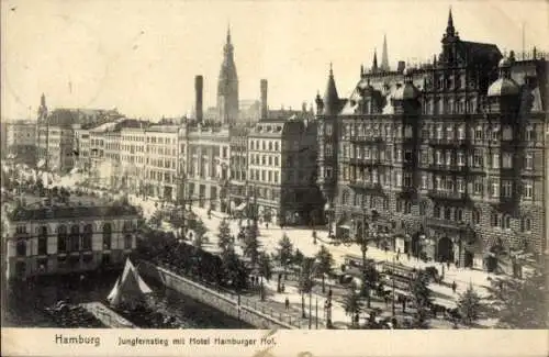 Ak Hamburg Mitte Neustadt, Jungfernstieg mit Hotel Hamburger Hof, Straßenbahn