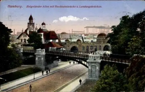 Ak Hamburg Mitte St. Pauli, Landungsbrücken, Helgoländer Allee, Hochbahnbrücke