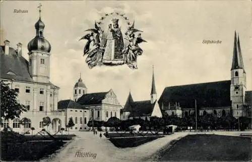 Ak Altötting in Oberbayern, Rathaus, Stiftskirche