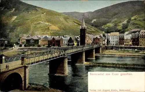 Ak Bernkastel Kues an der Mosel, von Kues aus gesehen, Brücke