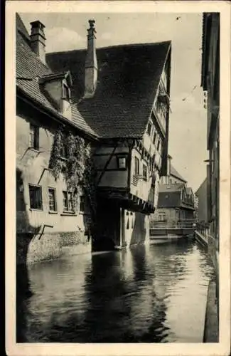 Ak Ulm an der Donau, Schiefes Haus an der Blau