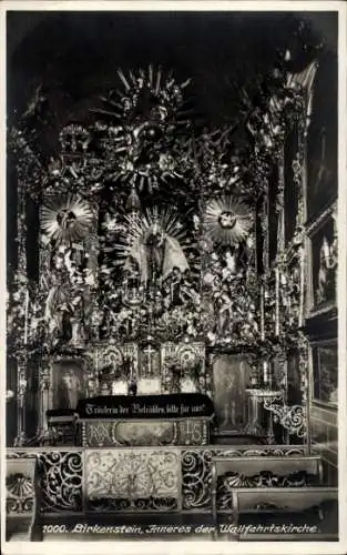 Ak Birkenstein Fischbachau in Oberbayern, Inneres der Wallfahrtskirche, Altar