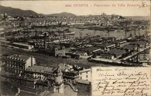 Ak Genova Genua Liguria, Panorama, Villa Rosazza, Hafen