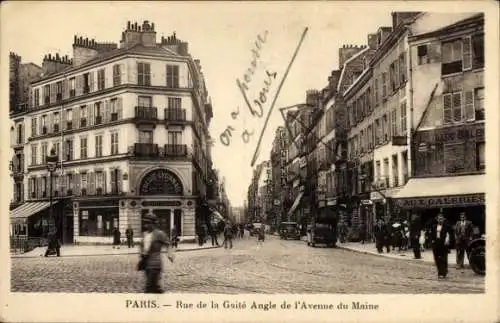 Ak Paris, Rue de la Gaite Angle de l'Avenue du Maine