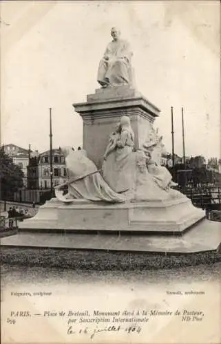 Ak Paris, Place de Breteuil, Monument de Pasteur