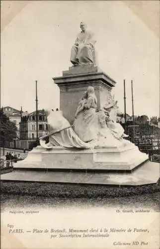 Ak Paris, Place de Breteuil, Monument de Pasteur