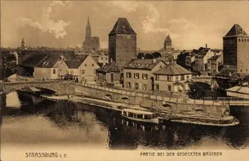 Ak Straßburg Bas Rhin, bei den gedeckten Brücken