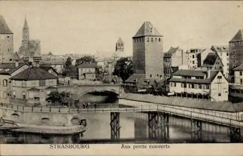 Ak Strasbourg Straßburg Elsass Bas Rhin, aux ponts couverts