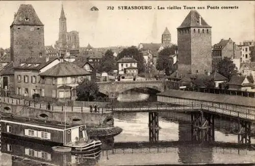 Ak Strasbourg Straßburg Elsass Bas Rhin, les vieilles Tours aux Ponts couverts