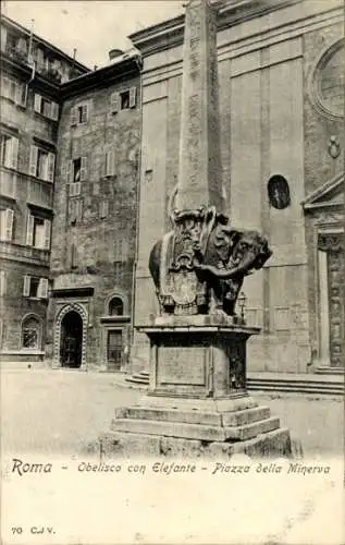 Ak Roma Lazio, Obelisco con Elefante, Piazza della Minerva
