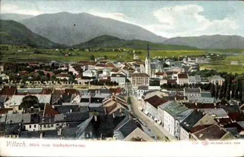 Ak Villach in Kärnten, Gesamtansicht, Blick vom Stadtpfarrturm