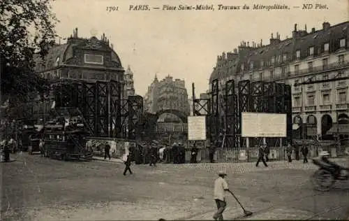 Ak Paris VI, Metro im Bau, Place Saint Michel, U-Bahn