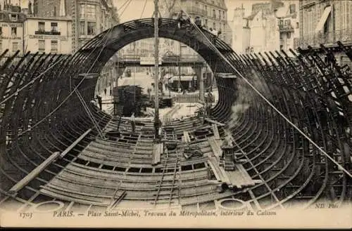 Ak U-Bahn Paris, Travaux du Metropolitain, interieur du Caisson, clinique