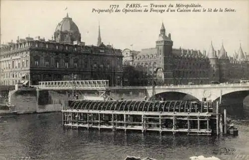 Ak Paris VI, Metropolitan Works, Untergang des zentralen Senkkastens im großen Arm der Seine