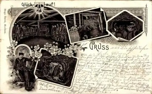 Litho Ruhrgebiet, Kohlenbergbau, Bergwerk, Bergleute