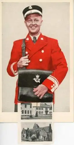 Leporello Ak Dänemark, Ortsansichten, Briefträger