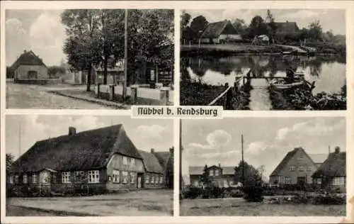 Ak Nübbel in Schleswig Holstein, Straßenpartie, Fährboot
