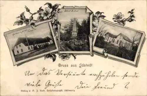 Ak Idstedt in Schleswig Holstein, Denkmal, Waffenkammer, Gasthaus H. Licht, Postagentur