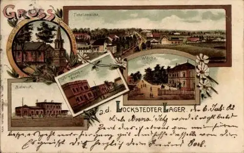 Litho Lockstedt im Kreis Steinburg, Lockstedter Lager, Generalsbaracke, Bahnhof, Verwaltung, Wache