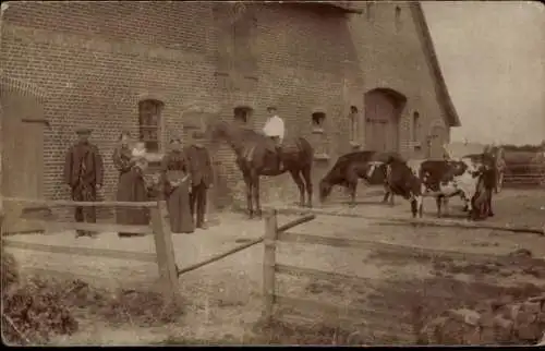 Ak Hohenaspe in Holstein, Bauernhof, Familie, Kühe, Pferd