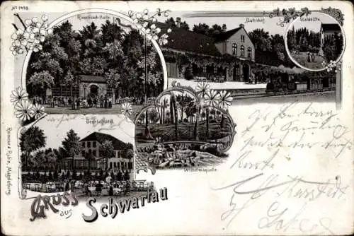 Litho Bad Schwartau Ostholstein, Riesebusch Halle, Bahnhof, Waldhütte, Geertz Hotel, Wilhelmsquelle