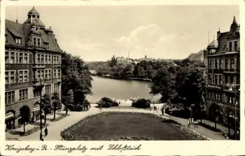Ak Königsberg Ostpreußen, Münzplatz, Schloßteich
