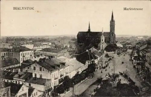 Ak Białystok Bialystok Polen, Marktstraße, Kirche