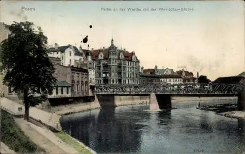 Ak Poznań Posen, Warthepartie, Wallischei-Brücke