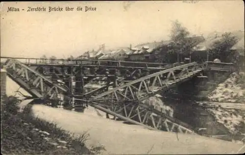 Ak Jelgava Mitau Lettland, Zerstörte Brücke über die Drixe, 1. WK