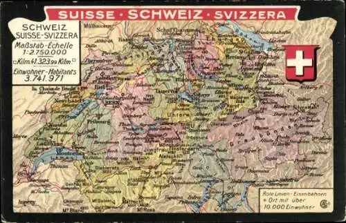 Landkarten Ak Schweiz, Kantone, Wappen