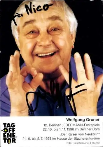 Ak Schauspieler Wolfgang Gruner, Portrait, Autogramm, Jedermann-Festspiele