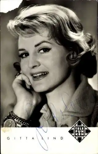 Ak Sängerin Gitta Lind, Portrait, Telefunken Schallplatten, Autogramm