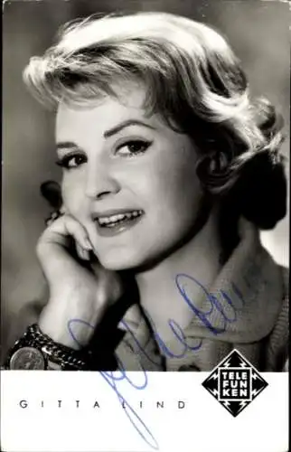 Ak Sängerin Gitta Lind, Portrait, Telefunken Schallplatten, Autogramm