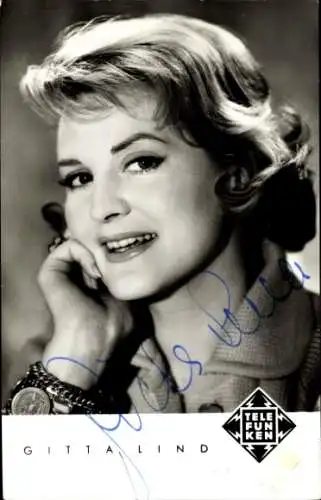 Ak Sängerin Gitta Lind, Portrait, Telefunken Schallplatten, Autogramm