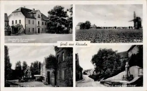 Ak Wernsdorf Kössuln Nessa Teuchern Burgenlandkreis, Gasthof zur Zufriedenheit, Windmühle, Denkmal