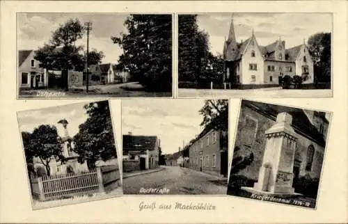 Ak Markröhlitz Goseck Sachsen Anhalt, Dorfpartie, Rittergut, Kriegerdenkmal, Dorfstraße