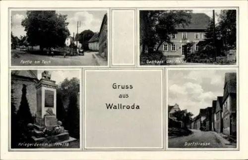 Ak Wallroda Bad Bibra im Burgenlandkreis, Partie am Teich, Gasthaus Otto Metze, Kriegerdenkmal