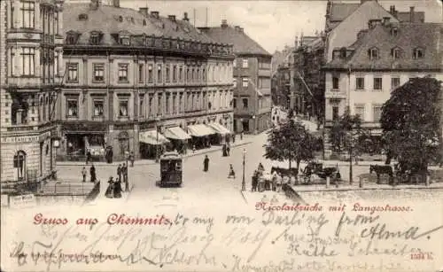 Ak Chemnitz in Sachsen, Nicolaibrücke mit Langerstraße