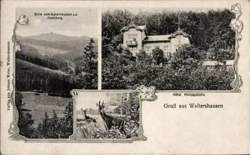 Ak Waltershausen im Thüringer Becken, Hotel Philippshöhe, Blick vom Baldrichstein