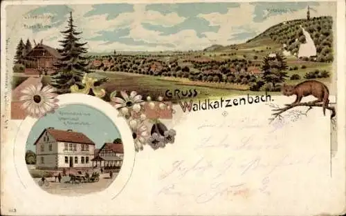 Litho Waldkatzenbach Waldbrunn im Odenwald, Katzenbuckel, Restaurant