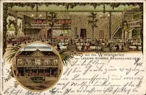 Litho Braunschweig in Niedersachsen, Wintergarten der Lessing Schänke