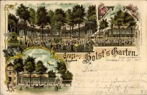 Litho Braunschweig, Holsts Garten, Restaurationsgarten, Musikpavillon