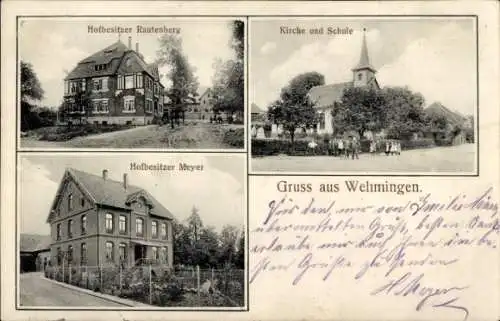 Ak Wehmingen Sehnde in Niedersachsen, Hofbesitzer Rautenberg, Kirche, Schule, Hofbesitzer Meyer