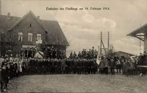 Ak Aligse Lehrte in Niedersachsen, Einholen des Findlings am 19. Februar 1914