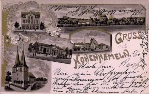 Litho Hohenhameln in Niedersachsen, Kirche, Bahnhof, Fabrik, Geschäftshaus, Ortsansicht