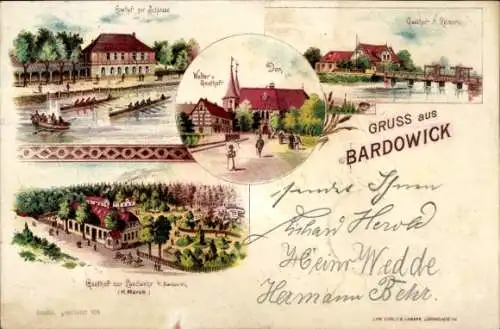 Litho Bardowick in Niedersachsen, Gasthof zur Schleuse, Gasthof Reiner, Gasthof Walter, Dom