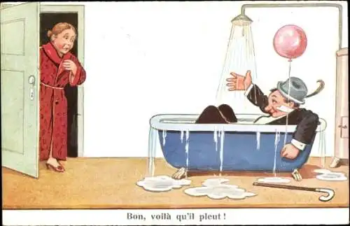 Künstler Ak Wills, John, Betrunkener Mann in einer Badewanne