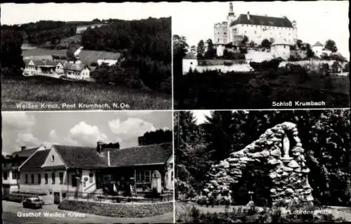Ak Krumbach in Niederösterreich, Schloss Krumbach, Gasthof Weißes Kreuz, Lourdesgrotte